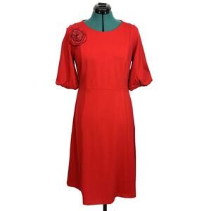New‎ J Jill Simple Elegance Puff Sleeve Dress Cherry Red Size Small NWT